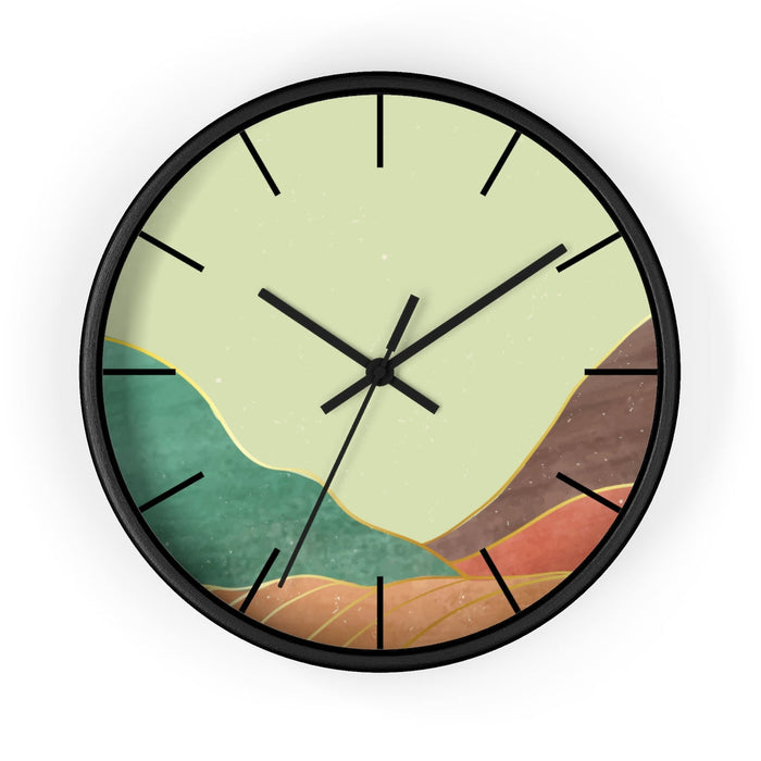 Mountain Serenity Wall Clock: light green, teal green wall clock, minimal, modern abstract style
