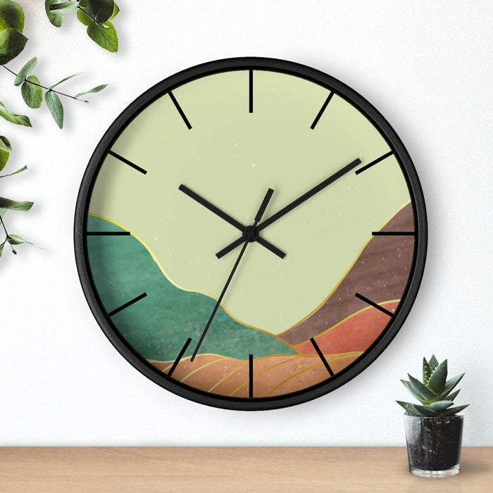 Mountain Serenity Wall Clock: light green, teal green wall clock, minimal, modern abstract style