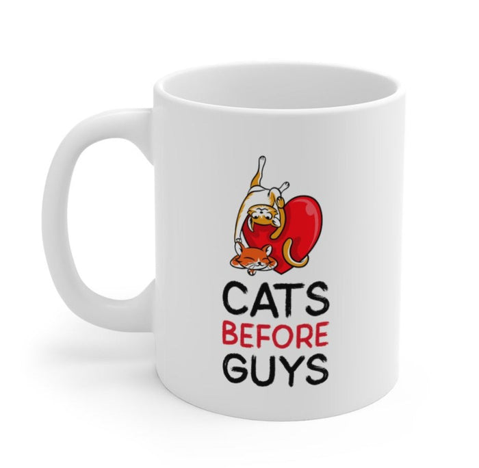 Mug, Prioritizing Felines over Men: white, black cats, cartoon style