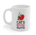 Mug, Prioritizing Felines over Men: white, black cats, cartoon style