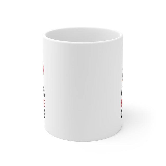 Mug, Prioritizing Felines over Men: white, black cats, cartoon style