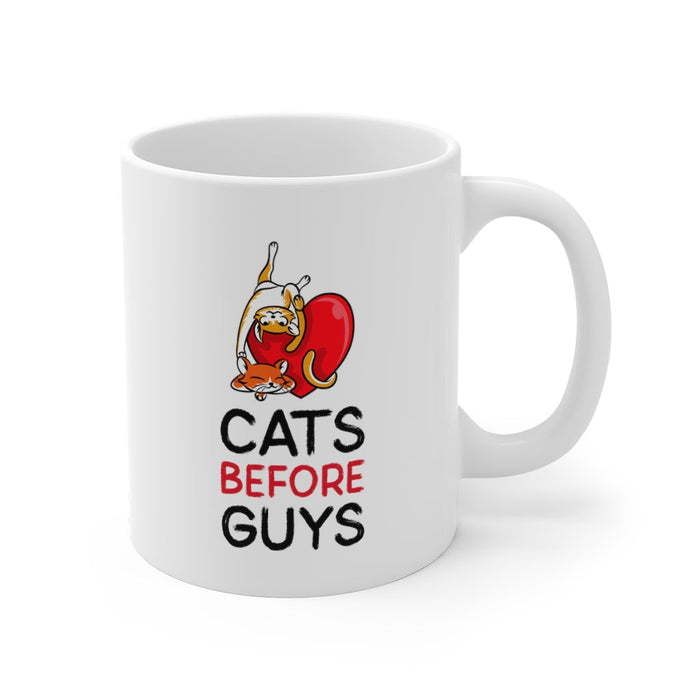 Mug, Prioritizing Felines over Men: white, black cats, cartoon style