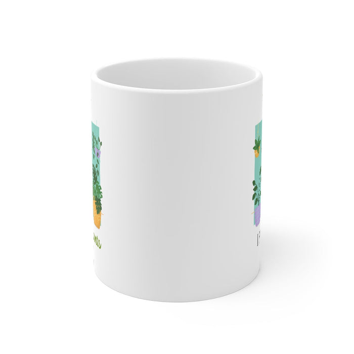 Mug for Plant Rescuers, Save Your Houseplants: white, green plant-themed cartoon character