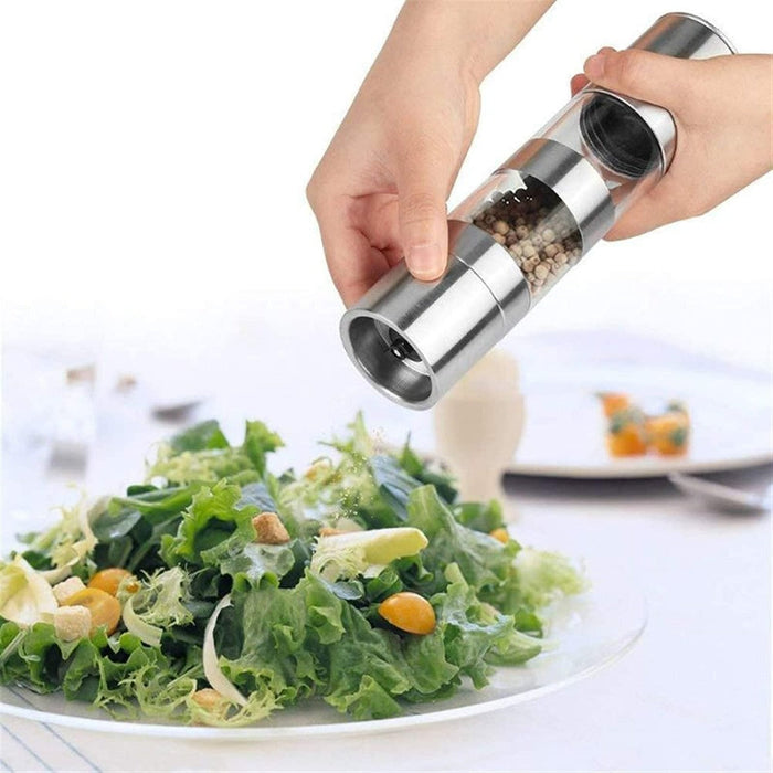 Multi-Function Stainless Steel Grinder for Salt and Pepper: silver, transparent pepper grinder, modern minimal style