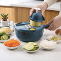 Multi-Purpose Grater for Kitchen with 12 Functions for Slicing Vegetables: dark teal blue, silver manual food slicer/grater b