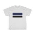 Multi-Strip Men's T-Shirt: white, dark navy blue short-sleeve T-shirt, minimal style