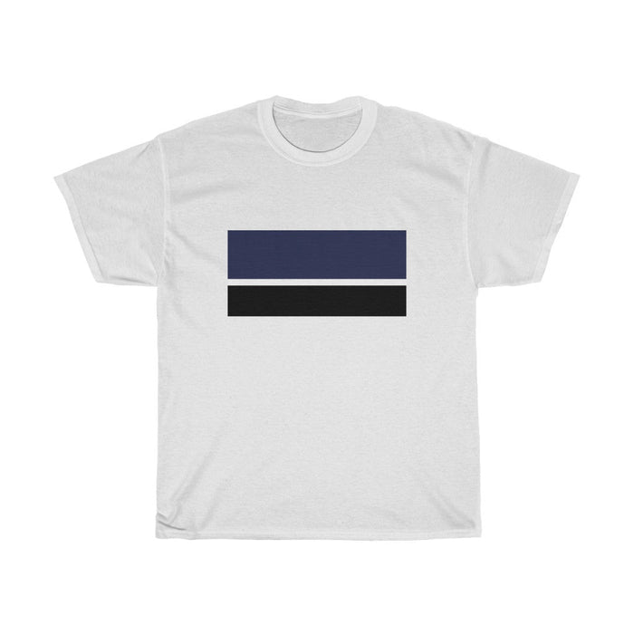 Multi-Strip Men's T-Shirt: white, dark navy blue short-sleeve T-shirt, minimal style