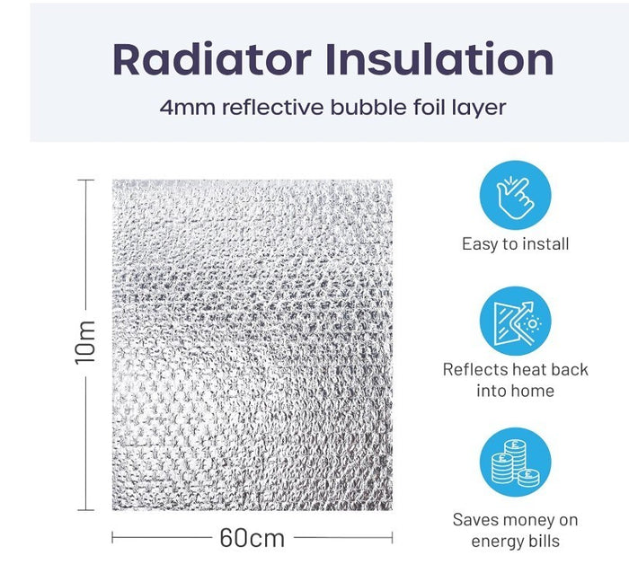 Multipurpose Foil Insulation Roll 10m x 60cm - 1 Pack Radiator Reflector Panels