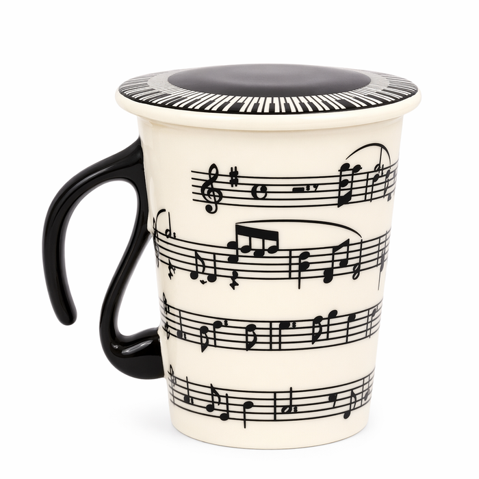 Musical Inspiration Ceramic Coffee Mug with Piano Lid Musical Notes