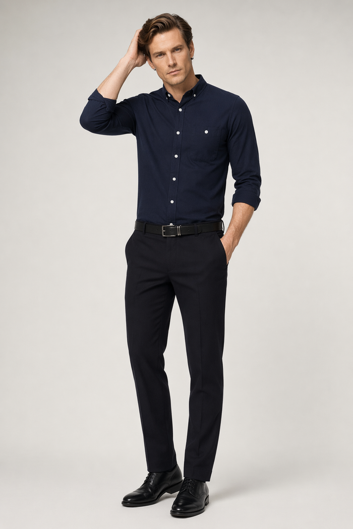 Navy Classic Button Down Men's Long Sleeve Shirt Default