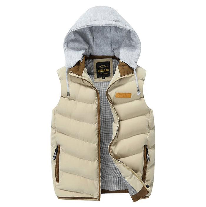 Navy Men's Vest with Detachable Puffer Hood for Winter: navy blue, gray hooded puffer vest, casual sporty style