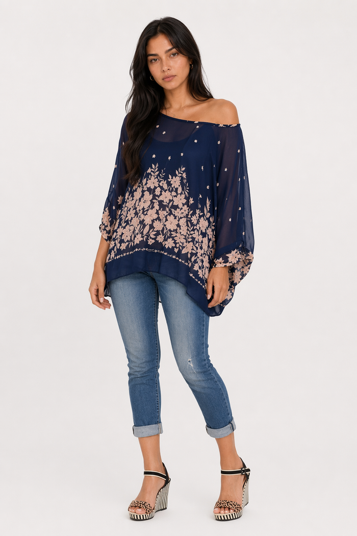 Navy Oversized Batwing Top for Women Default