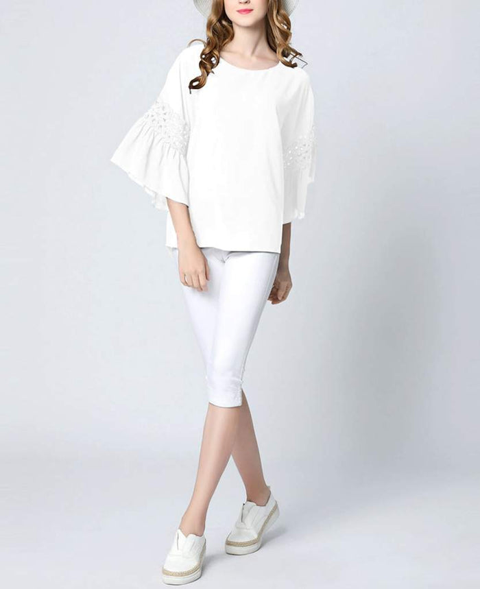 Navy Top with Ruffle Sleeves for Women's Casual Wear: dark navy blue women's blouse/top, minimal feminine style