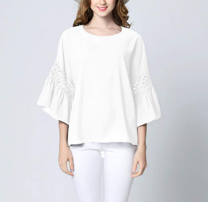 Navy Top with Ruffle Sleeves for Women's Casual Wear: dark navy blue women's blouse/top, minimal feminine style