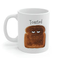 Novelty Mug, Toast That's Burnt: white, brown cartoon toasted bread slice, cartoon, minimalist style