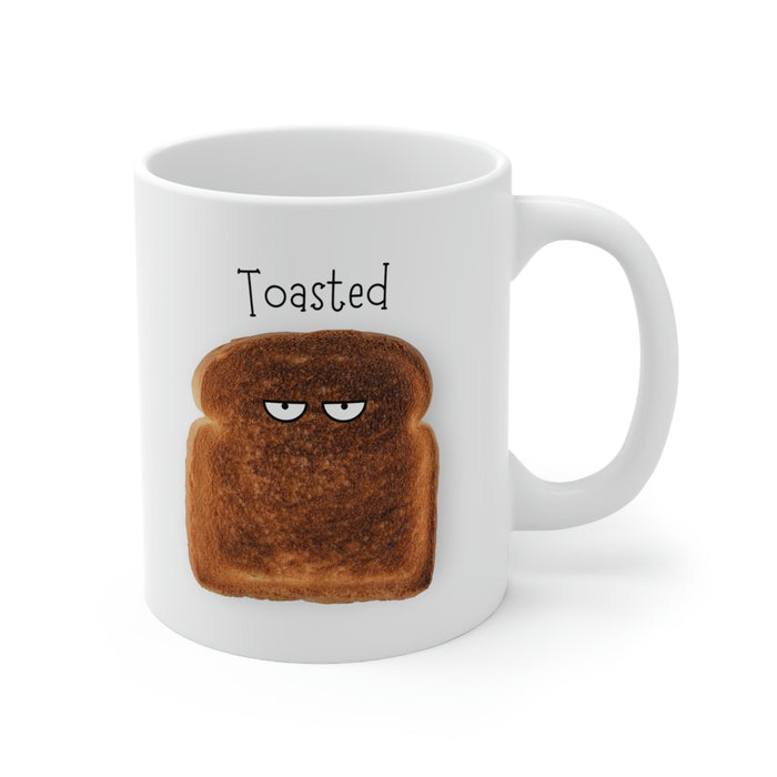 Novelty Mug, Toast That's Burnt: white, brown cartoon toasted bread slice, cartoon, minimalist style