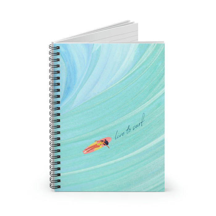 Ocean Spiral Notebook for Surfing Enthusiasts: aqua, turquoise surfing theme, minimal cartoon style