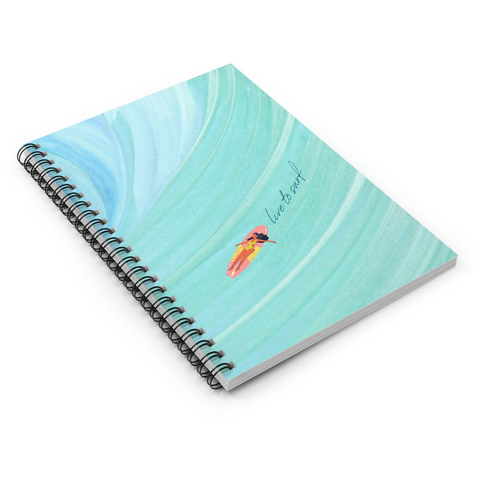 Ocean Spiral Notebook for Surfing Enthusiasts: aqua, turquoise surfing theme, minimal cartoon style