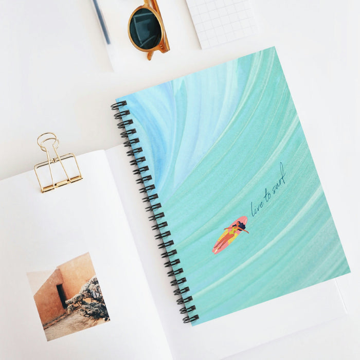 Ocean Spiral Notebook for Surfing Enthusiasts: aqua, turquoise surfing theme, minimal cartoon style