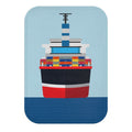 Oceanfront Cargo Vessel Bath Mat: light blue, dark blue cargo ship, cartoon, minimal style