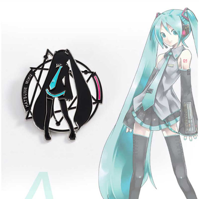Official Licensed Miku Badges with Gift Box: black, turquoise Hatsune Miku character, anime, graphic, minimalist style