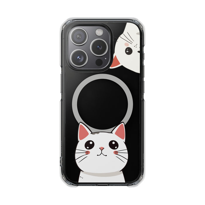 Oneticase Magnetic Case for iPhone with Cute Cat Close-Up Design: black, clear cartoon cat, kawaii cartoon style