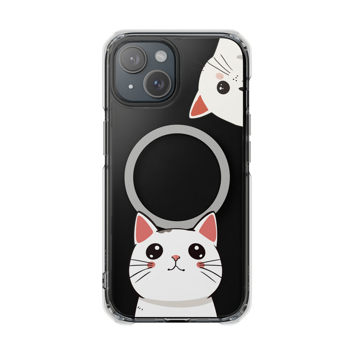 Oneticase Magnetic Case for iPhone with Cute Cat Close-Up Design: black, clear cartoon cat, kawaii cartoon style