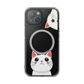 Oneticase Magnetic Case for iPhone with Cute Cat Close-Up Design: black, clear cartoon cat, kawaii cartoon style