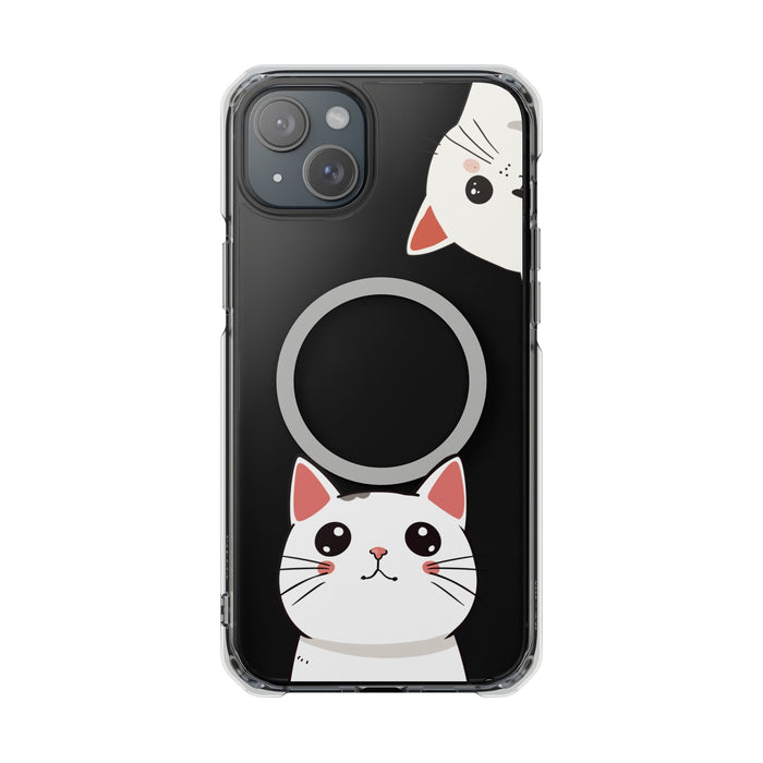 Oneticase Magnetic Case for iPhone with Cute Cat Close-Up Design: black, clear cartoon cat, kawaii cartoon style
