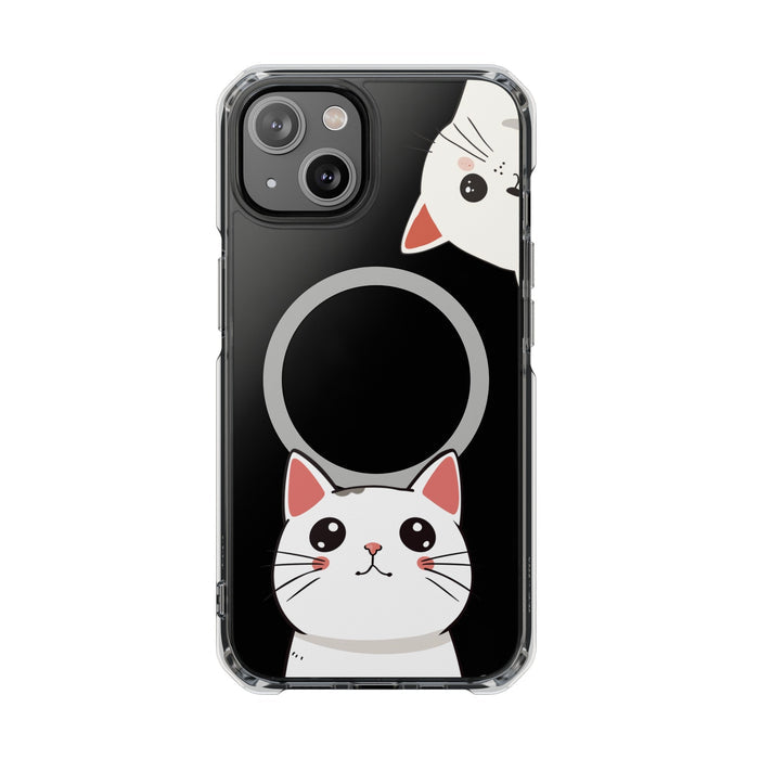 Oneticase Magnetic Case for iPhone with Cute Cat Close-Up Design: black, clear cartoon cat, kawaii cartoon style