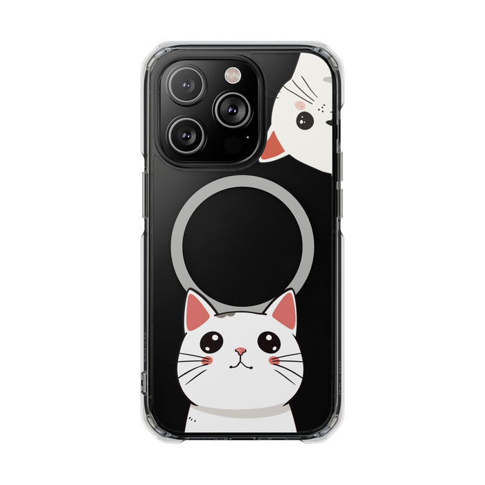 Oneticase Magnetic Case for iPhone with Cute Cat Close-Up Design: black, clear cartoon cat, kawaii cartoon style