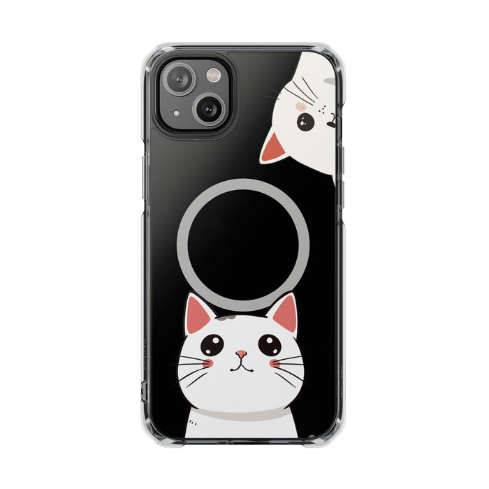 Oneticase Magnetic Case for iPhone with Cute Cat Close-Up Design: black, clear cartoon cat, kawaii cartoon style
