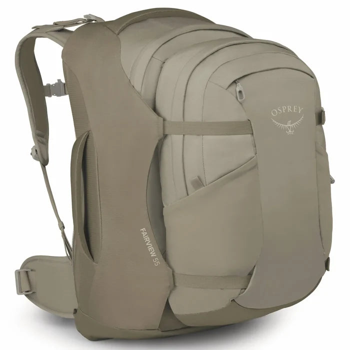 Osprey Farview 55L Women's Travel Pack with Detachable Fairview Day Pack - Sawdust Tan