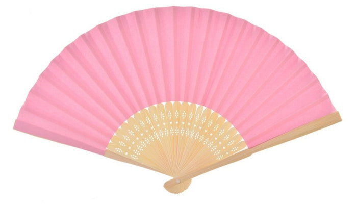 Pack of 8 Fan Wedding Souvenirs: natural light wood, pink folding hand fan, simple colorful style