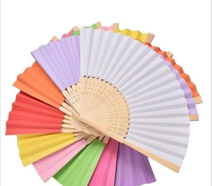Pack of 8 Fan Wedding Souvenirs: natural light wood, pink folding hand fan, simple colorful style