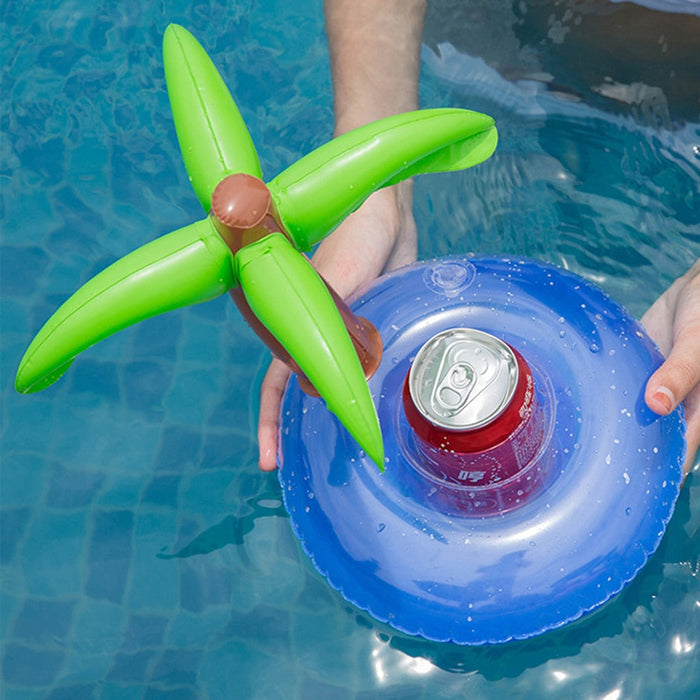 Palm Tree Inflatable Drink Holder for Pool Use: blue, white palm tree theme, cartoon tropical style