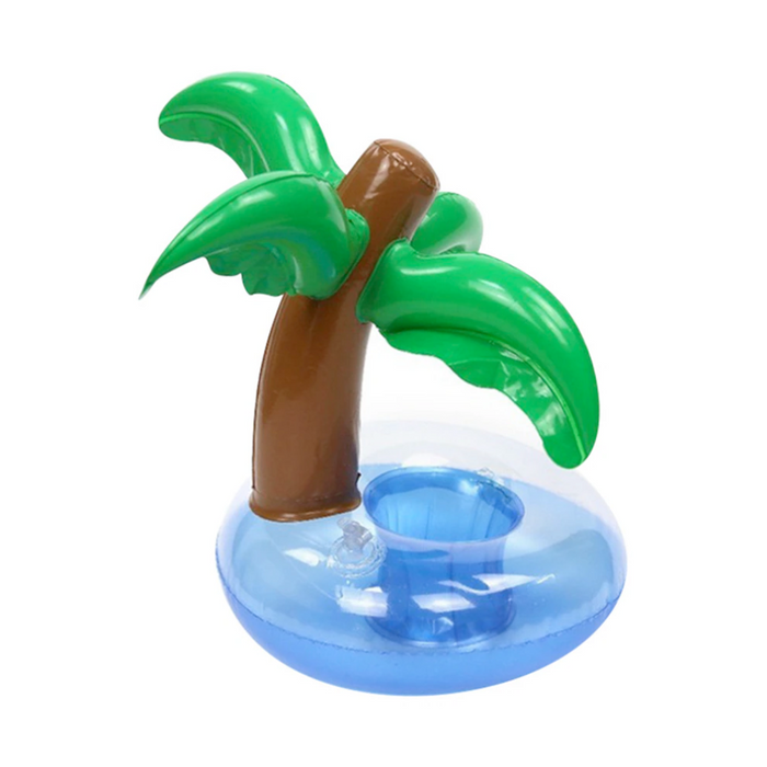 Palm Tree Inflatable Drink Holder for Pool Use: blue, white palm tree theme, cartoon tropical style