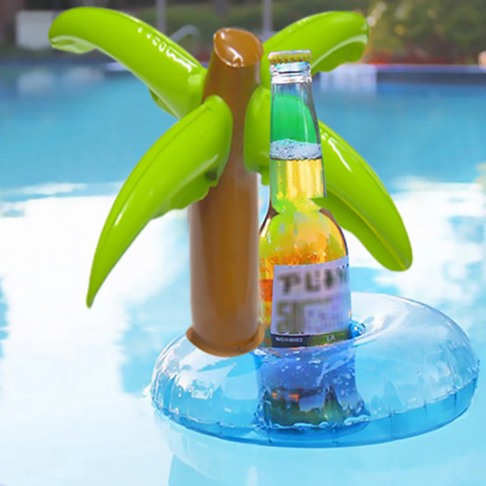 Palm Tree Inflatable Drink Holder for Pool Use: blue, white palm tree theme, cartoon tropical style