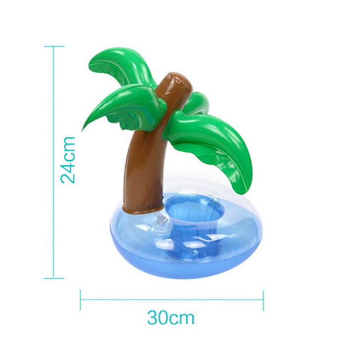 Palm Tree Inflatable Drink Holder for Pool Use: blue, white palm tree theme, cartoon tropical style