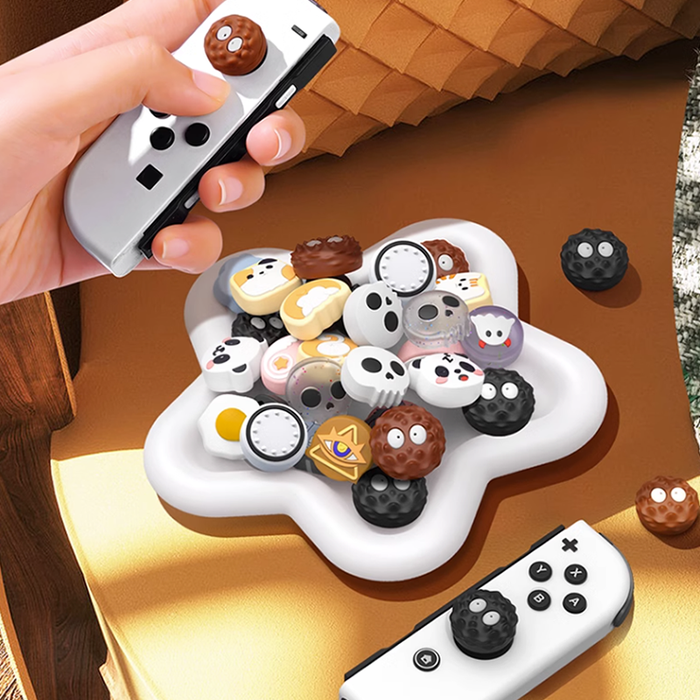 Panda Switch Thumb Grips for Switch: white, black panda, kawaii cartoon style