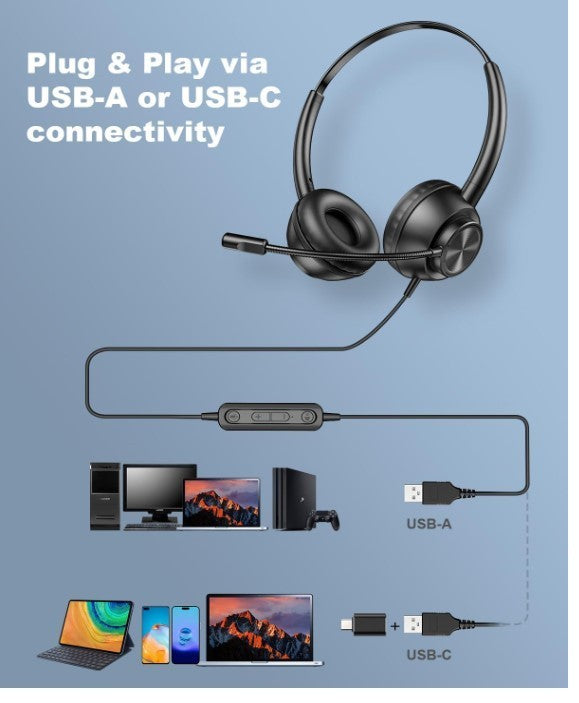 PC Headset with Microphone, Wired Headset with USB-A&C Compatible With Many-172