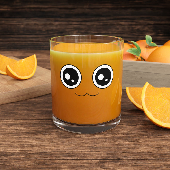 Peekaboo Set of Two Mugs: clear, orange kawaii face, kawaii cartoon style