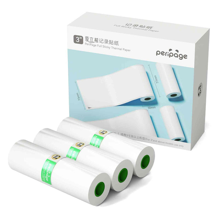 PeriPage 77×30mm thermal paper rolls, 3-pack, BPA-free, waterproof and oil-proof for PeriPage A9 printer