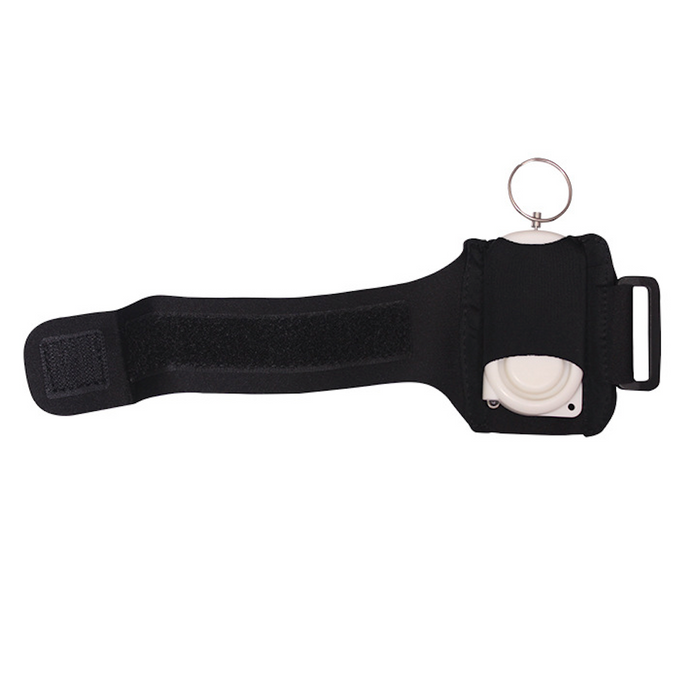 Personal Alarm Wristband for Self-Defense: black, white wearable thigh holster pouch, minimal utilitarian style