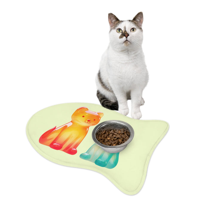 Pet Feeding Mats in 3 Different Sizes Featuring Gummy Dogs Design: light green, orange cat, cartoon style