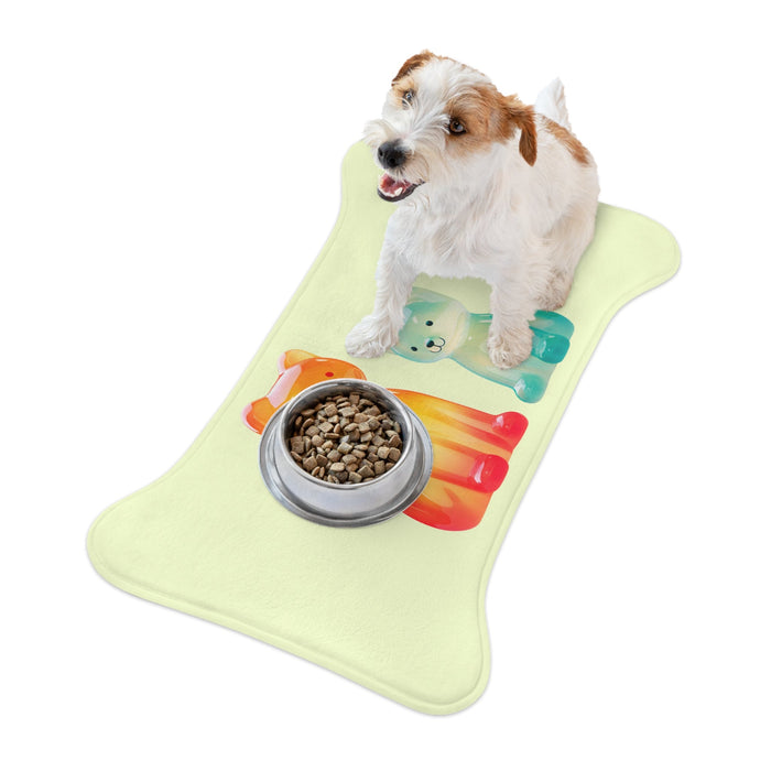 Pet Feeding Mats in 3 Different Sizes Featuring Gummy Dogs Design: light green, orange cat, cartoon style