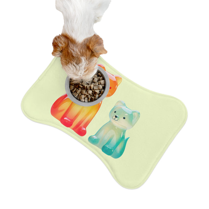 Pet Feeding Mats in 3 Different Sizes Featuring Gummy Dogs Design: light green, orange cat, cartoon style