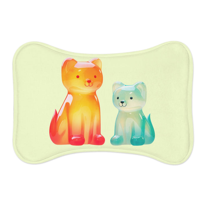 Pet Feeding Mats in 3 Different Sizes Featuring Gummy Dogs Design: light green, orange cat, cartoon style