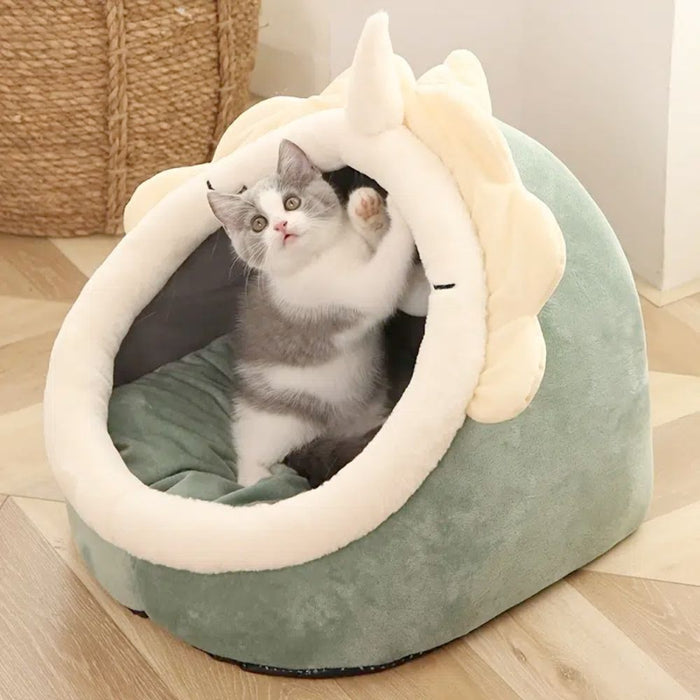 Pet House, Charming Dinosaur Abode: cream white, pale green unicorn-themed, cute cartoon kawaii style