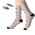 Pink Alien Print UFO Fun Novelty Socks: light pink, black UFOs/flying saucers, cartoon novelty style